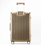 Champagne gold aluminum magnesium suitcase with telescopic handle and spinner wheels