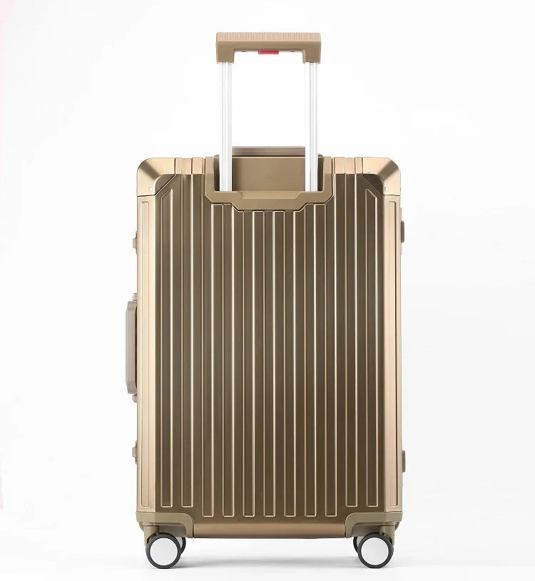 Champagne gold aluminum magnesium suitcase with telescopic handle and spinner wheels